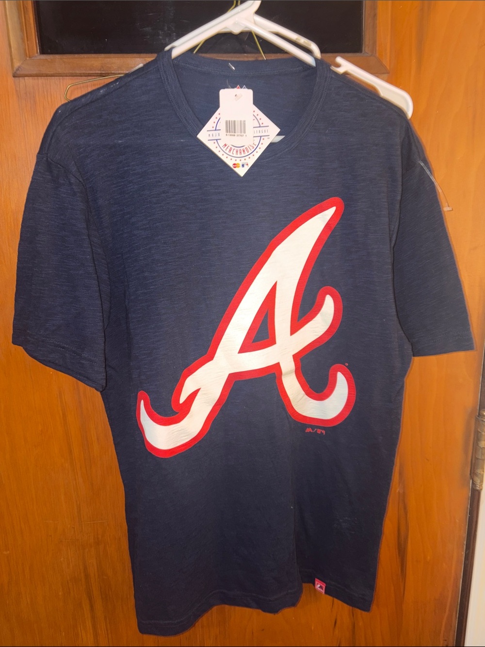 NWT MLB Atlanta Braves Oversized Graphic T-Shirt Navy Blue Slub Knit Tee Street